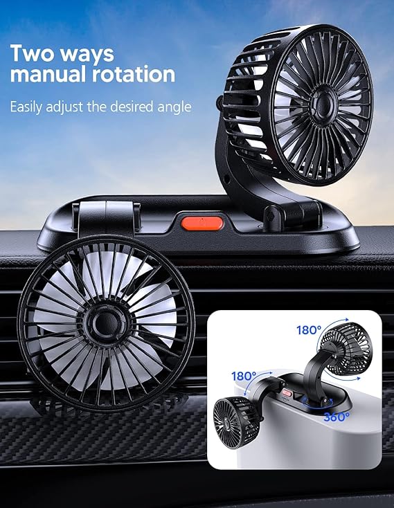 Universal 12V Mini Car Dual Fan Low Noise Summer Car Air Conditioner 360 Degree Rotating Fan